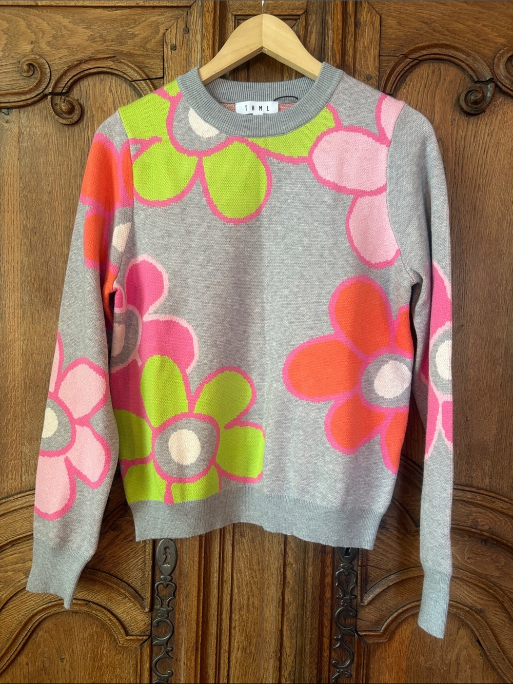 THML Bridget Sweater in a grey multi-color floral pattern - Picture 3 of 14